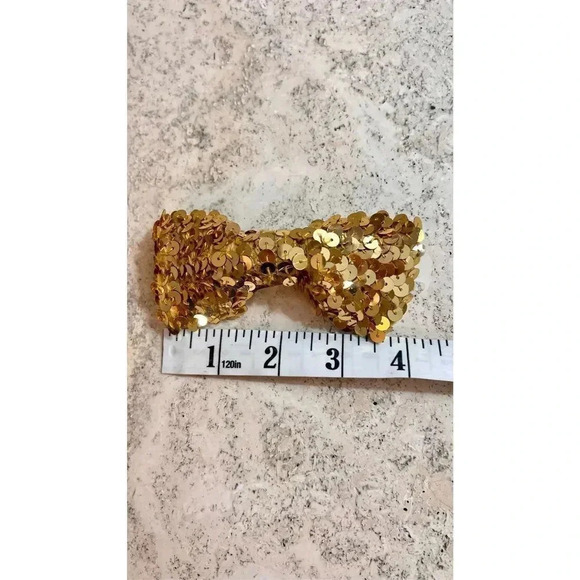 Vintage Retro Gold Sequin Clip on Bow Tie Holidays Festive Accessories - Picture 4 of 7